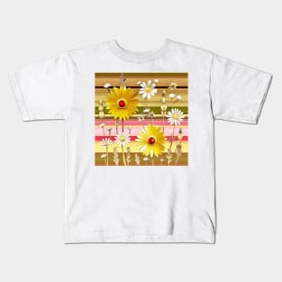 Sunny Daisies on Stripes Kids T-Shirt